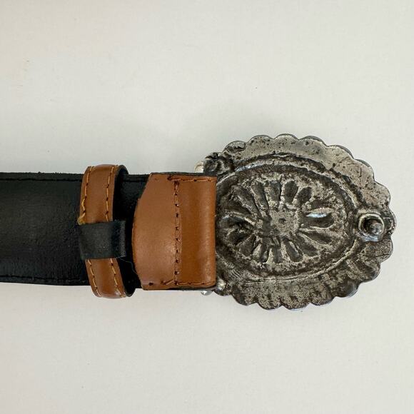 Richard Gampel Made in France Brown Leather Belt Blue Stone Western Size 30 main image 8
